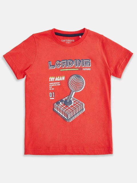 

Pantaloons Junior Boys Red & Blue Printed Pure Cotton T-shirt