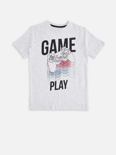 

Pantaloons Junior Boys Grey Melange Typography Printed Applique T-shirt