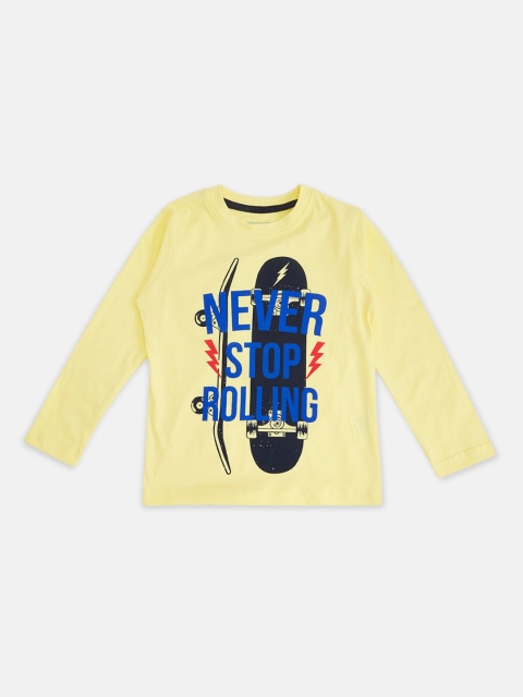 

Pantaloons Junior Boys Yellow & double cream Typography Printed T-shirt