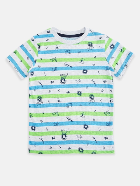

Pantaloons Junior Boys Green & Blue Printed T-shirt, Grey melange
