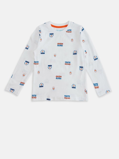 

Pantaloons Junior Boys White & Blue Printed Pure Cotton T-shirt
