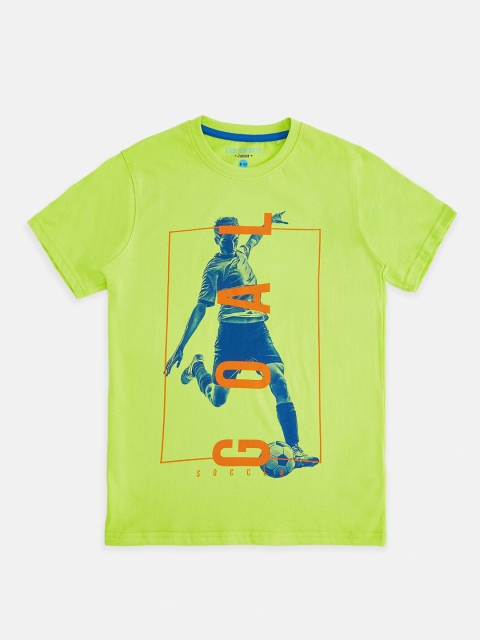 

Pantaloons Junior Boys Green & Blue Sports Printed Pure Cotton T-shirt