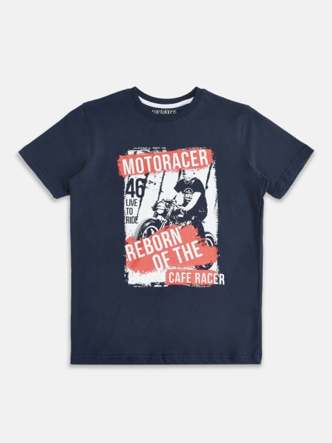 

Pantaloons Junior Boys Navy Blue Typography Printed Applique T-shirt