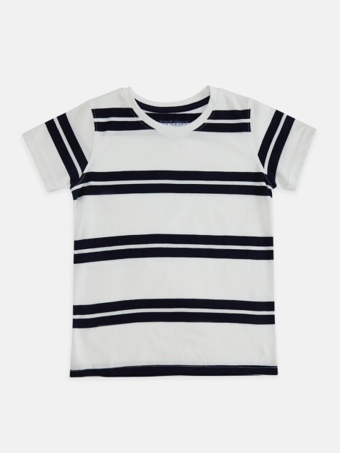 

Pantaloons Junior Boys White & barely blue Striped Applique T-shirt