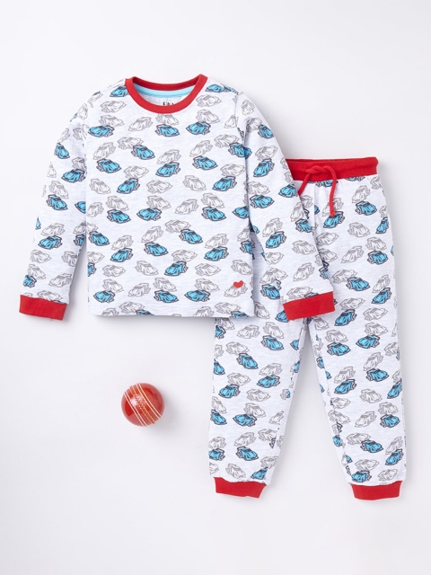 

Ed-a-Mamma Boys Off White & Blue Printed Pure Cotton Sustainable Night suit