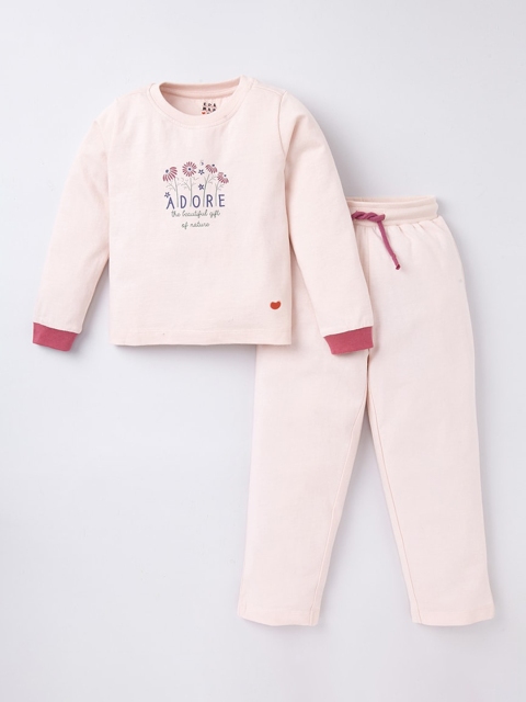 

Ed-a-Mamma Girls Peach-Coloured Printed Pure Cotton Night suit