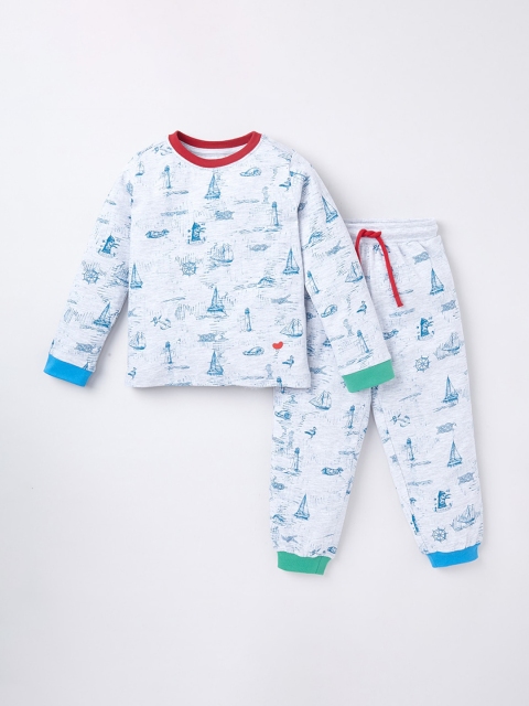 

Ed-a-Mamma Boys White & Blue Nautical Print Sustainable Pure Cotton Night Suit