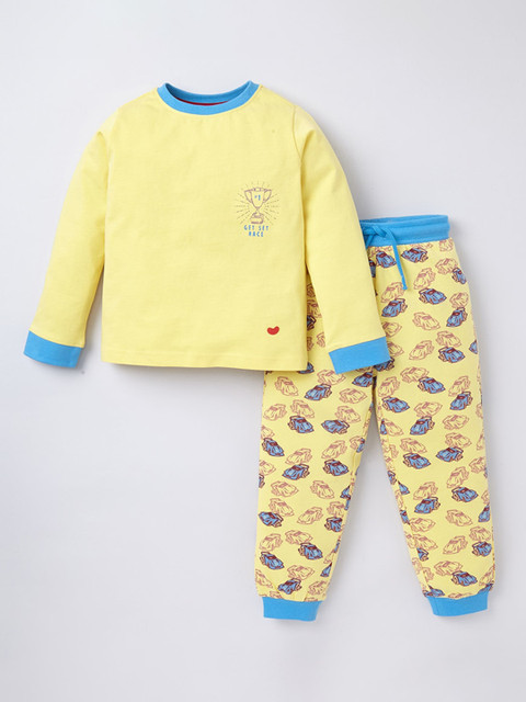 

Ed-a-Mamma Boys Yellow & Blue Printed Pure Cotton Night Suit