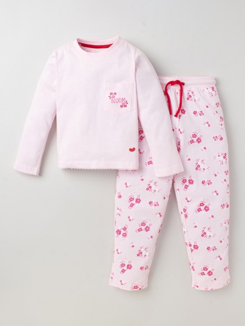

Ed-a-Mamma Girls Pink Graphic Print Pure Cotton Night Suit