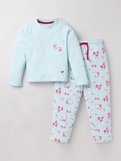 

Ed-a-Mamma Girls Blue & Pink Printed Night suit