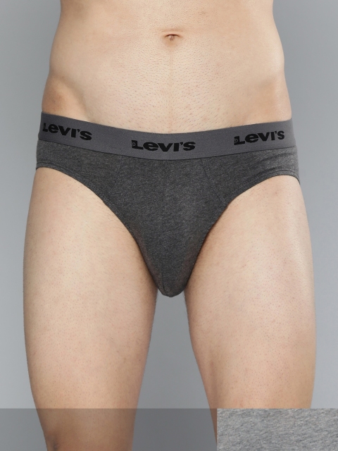 

Levis Men Pack of 2 Pure Cotton Solid Briefs #009, Grey melange