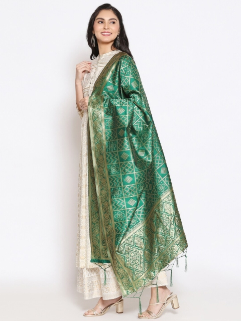 

Dupatta Bazaar Women Green & Gold-Toned Ethnic Motifs Woven Design Banarasi Dupatta