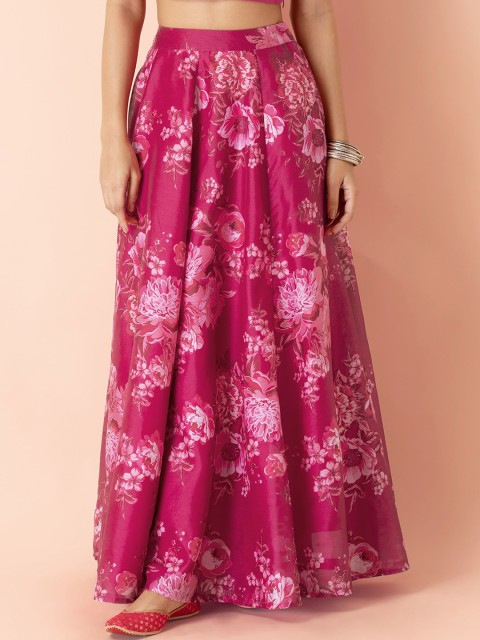 

Earthen BY INDYA Women Pink & White Floral Printed Flared Maxi Skirt