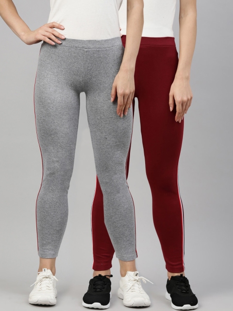 

GOLDSTROMS Women Grey & Maroon Pack of 2 Solid Cotton Tights