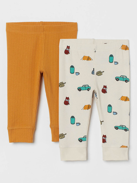 

H&M Mustard Yellow & Off White Printed 2-Pack Cotton Leggings