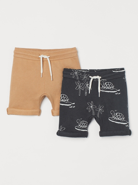 

H&M Boys Beige & Charcoal Grey Printed 2-Pack Sweatshirt Pure Cotton Shorts