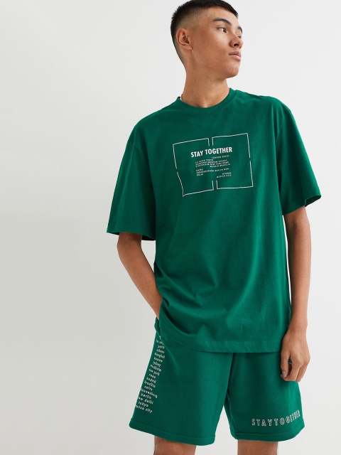 

H&M Men Green Relaxed Fit Printed Sweatshorts