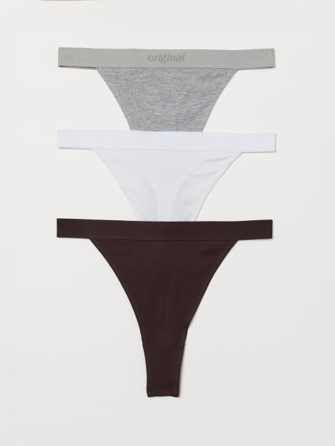 

H&M Women 3-Pack Thong Briefs, White