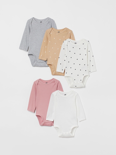 

H&M Girls White & Grey 5-Pack Long-Sleeved Bodysuits