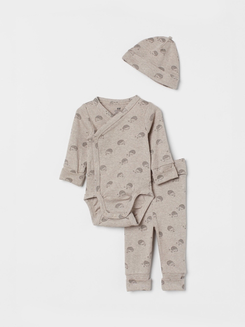 

H&M Girls Beige Printed Pure Cotton Adjustable-Fit Set