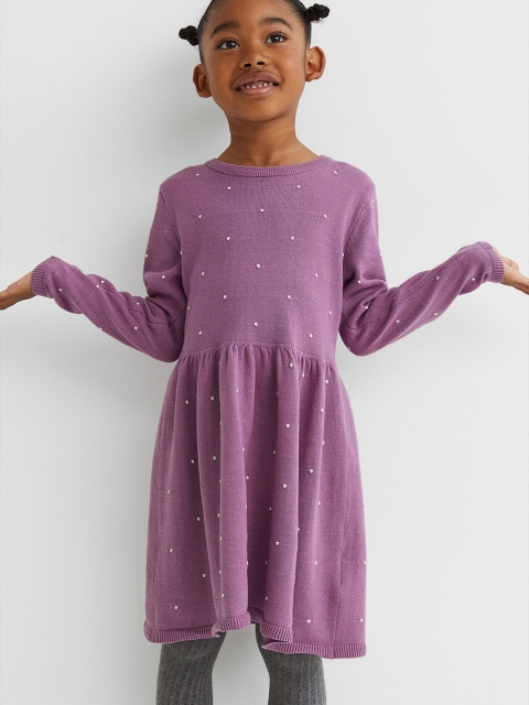 

H&M Girls Purple Textured-Knit Pure Cotton Dress