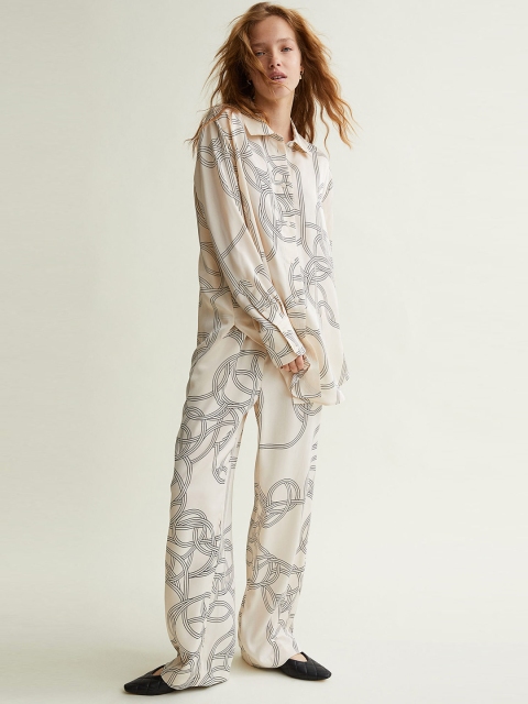 

H&M Women White & Black Shirt with A Sheen