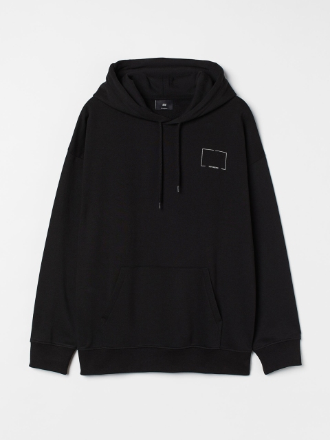 

H&M Men Black Relaxed Fit Printed Hoodie