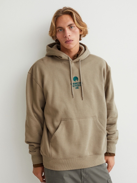 

H&M Men Beige Solid Relaxed Fit Hoodie