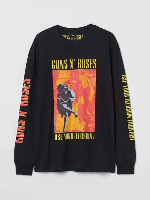 

H&M Men Black & Yellow Relaxed Fit Printed Pure Cotton Jersey Top