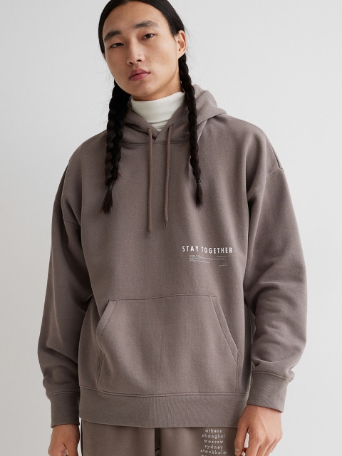 

H&M Men Beige Relaxed Fit Printed Hoodie