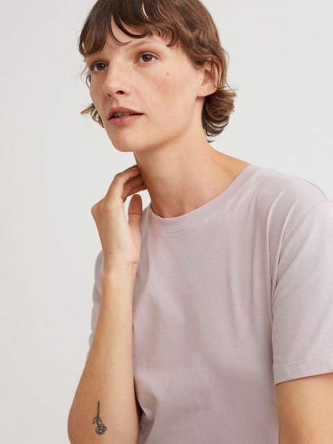 

H&M Women Pink Solid Pure Cotton T-shirt