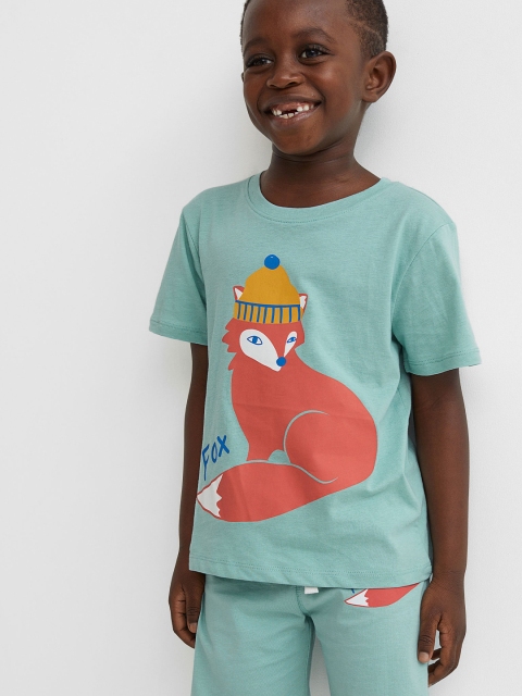 

H&M Boys Turquoise Blue & Multicoloured Printed T-shirt