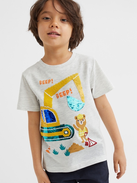 

H&M Boys Grey & Yellow Interactive-Motif Pure Cotton T-shirt