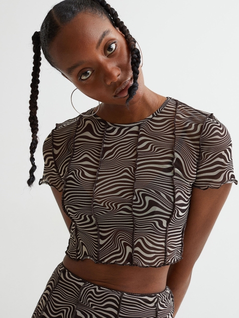 

H&M Women Brown Printed Cropped Top