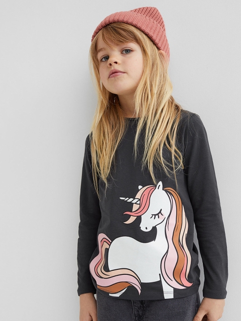 

H&M Girls Grey & Coral Printed Jersey Top