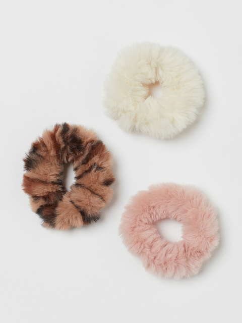 

H&M Girls 3-Pack Faux Fur Scrunchies, White