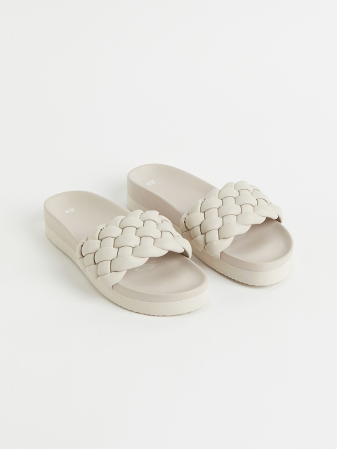 

H&M Women Beige Padded-Strap Slides