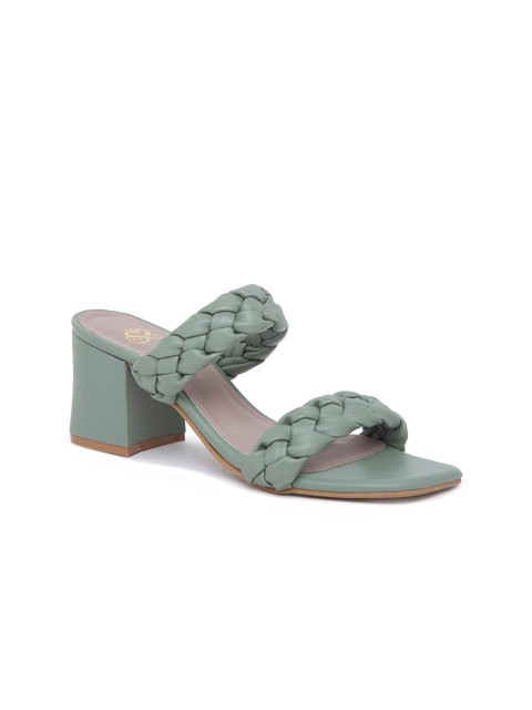 

Sole To Soul Green Textured Block Sandals with Laser Cuts