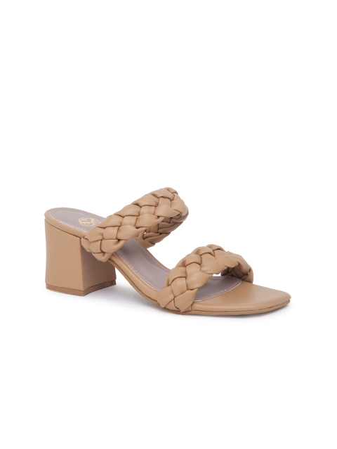 

Sole To Soul Beige Textured Block Sandals with Laser Cuts