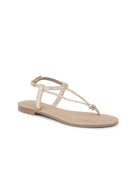 

Sole To Soul Women Gold-Toned T-Strap Flats