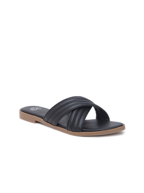

Sole To Soul Women Black Textured Open Toe Flats