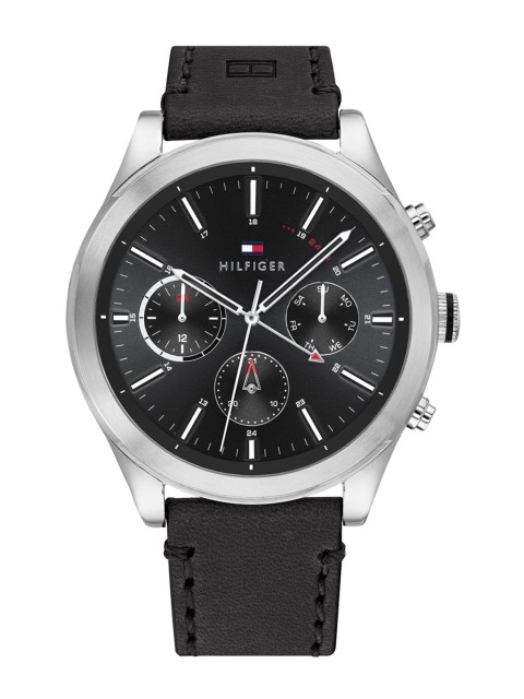 

Tommy Hilfiger Black Dial & Black Leather Straps Analogue Multi Function Watch TH1791740W