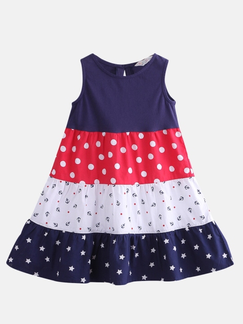 

Beebay Navy Blue & Red A-Line Tiered Dress