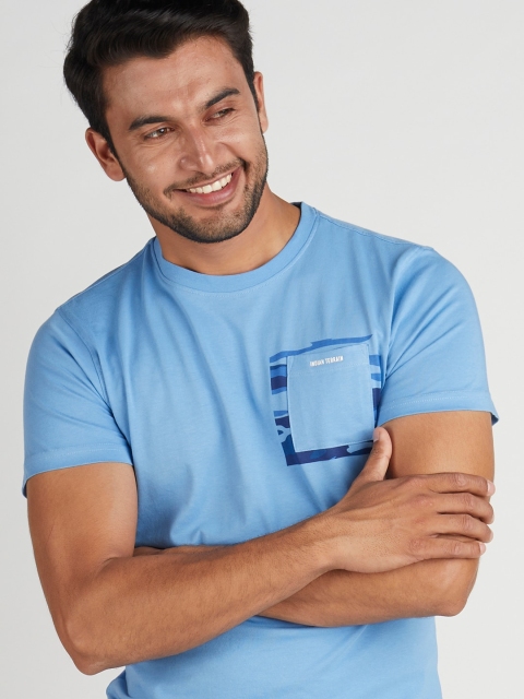 

Indian Terrain Men Blue Printed Pocket Detailed T-shirt
