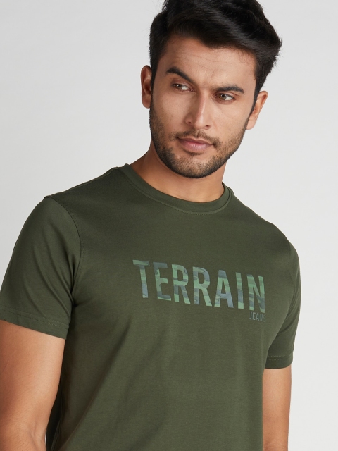 

Indian Terrain Men Olive Green Typography Printed T-shirt