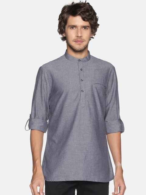 

Saffron Threads Men Grey Dobby Kurta with Pocket