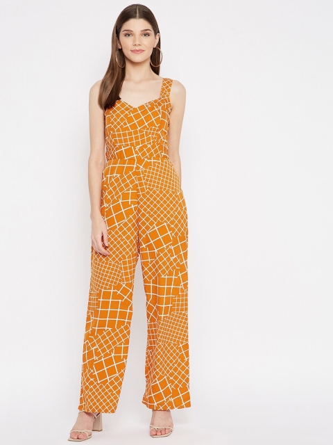 

U&F Mustard Yellow & White Checked Basic Jumpsuit