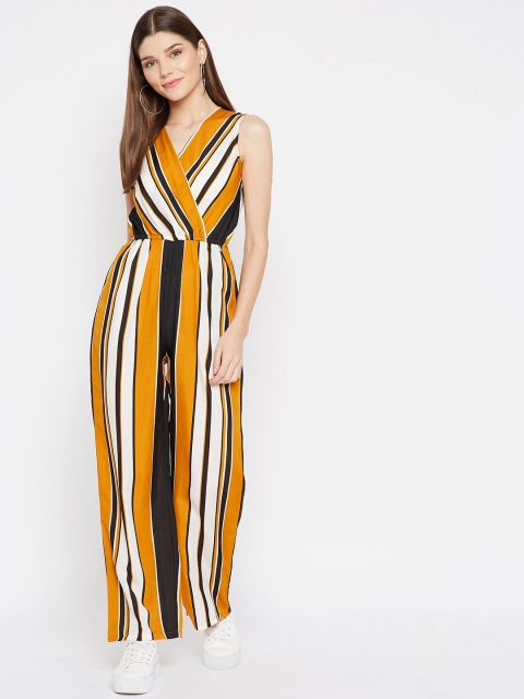 

U&F Women Mustard & White Striped Basic Jumpsuit