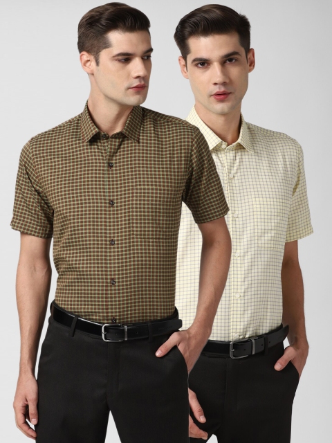 

Peter England Men Pack Of 2 Gingham Checked Formal Shirt, Brown
