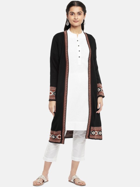 

RANGMANCH BY PANTALOONS Women Black Printed Acrylic Longline Shrug